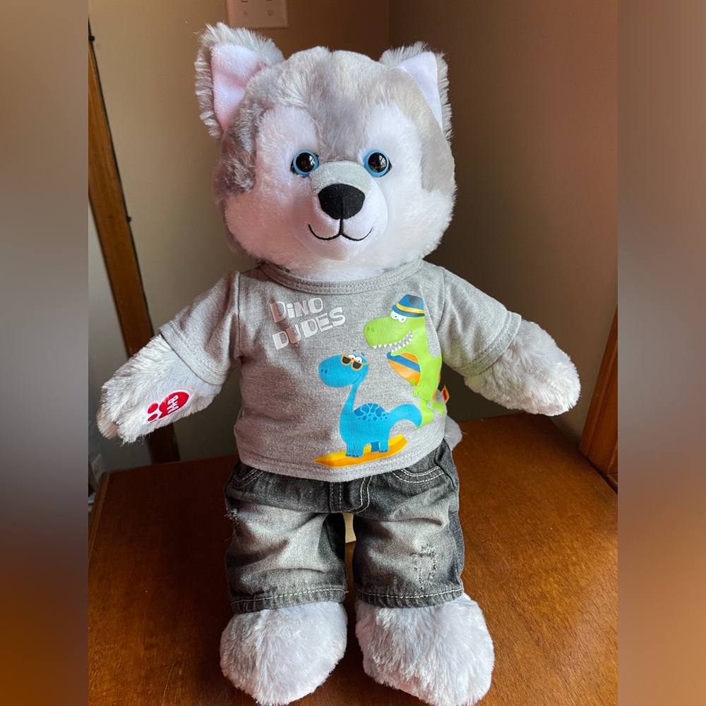 Build A Bear Wiley The Wolf Gray Plush Great Wolf Lodge BAB 16" w/ Outfit